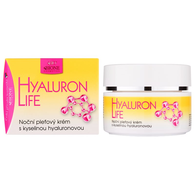 Bione Cosmetics Hyaluron Life нічний крем для шкіри обличчя з гіалуроновою  кислотою 51 мл