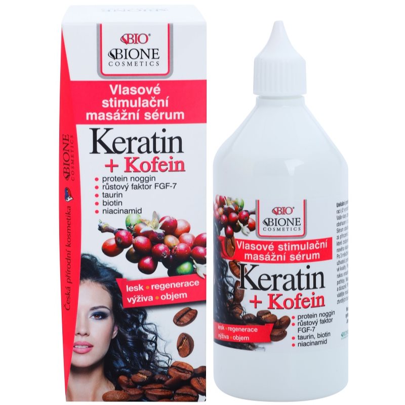 Bione Cosmetics Keratin + Kofein сироватка для росту та зміцнення волосся від корінців до самих кінчиків 215 мл