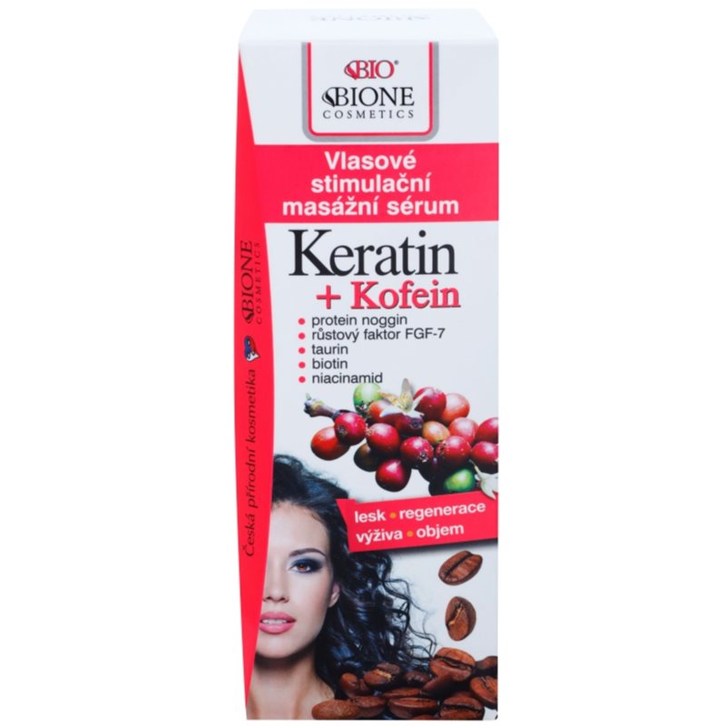 Bione Cosmetics Keratin + Kofein сироватка для росту та зміцнення волосся від корінців до самих кінчиків 215 мл