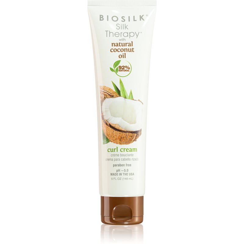 Biosilk Silk Therapy Natural Coconut Oil plaukų kremas banguotiems ir garbanotiems plaukams 148 ml