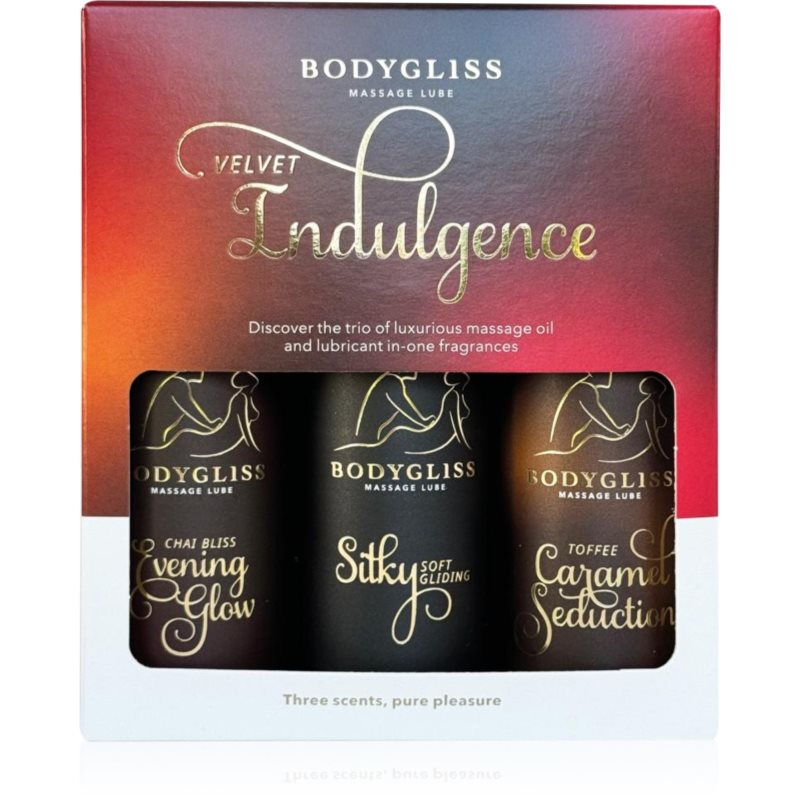 BodyGliss Velvet Indulgence Travel Edition masážní olej na silikonové bázi dárková sada 3x50 ml