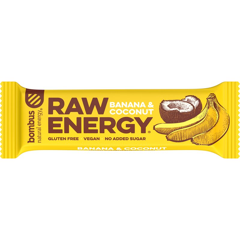 Bombus Raw Energy ovocná tyčinka příchuť Banana & Coconut 50 g