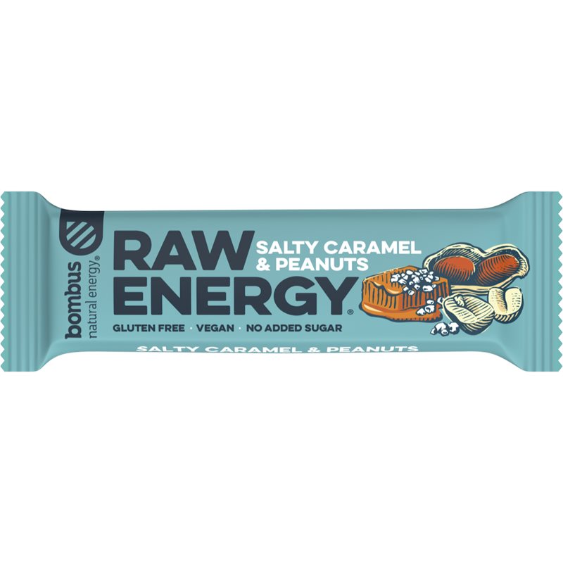 Bombus Raw Energy ovocná tyčinka príchuť Salty Caramel & Peanuts 50 g