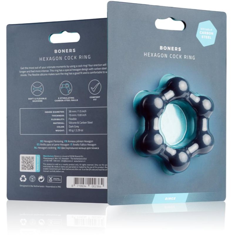 Boners Hexagon Cockring Steel Balls Anneau Pénien 7,5 Cm
