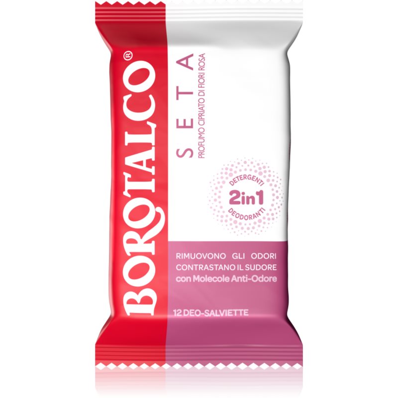 Borotalco Soft Talc & Pink Flower osviežujúce vlhčené obrúsky na nohy, telo a podpazušie 12 ks