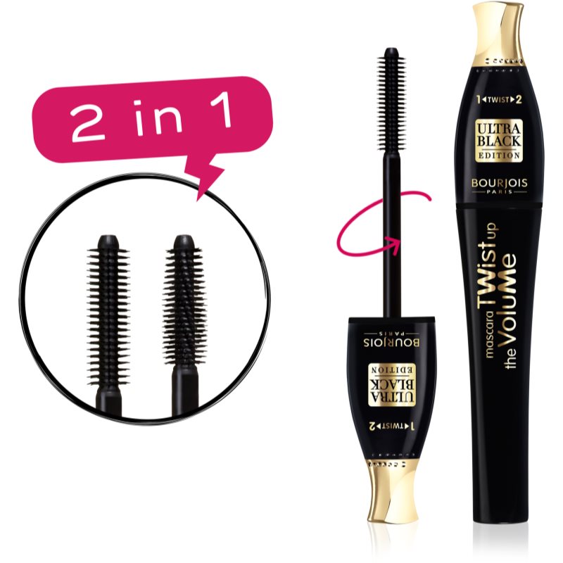 Bourjois Twist Up The Volume Volumising Mascara With 2-in-1 Brush Shade Ultra Black 8 Ml