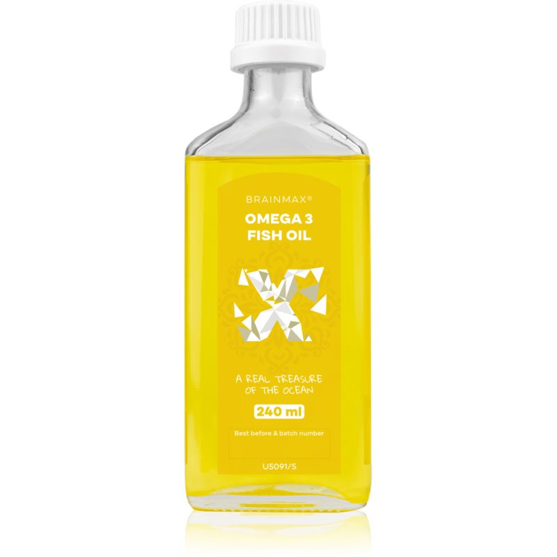 BrainMax Omega 3 Fish Oil rybí olej pro normální činnost srdce a mozku příchuť Lemon 240 ml