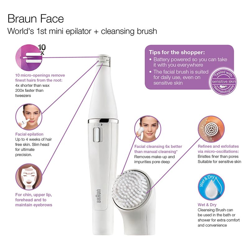 Braun Face SE800 епілятор з очищаючою щіткою для обличчя
