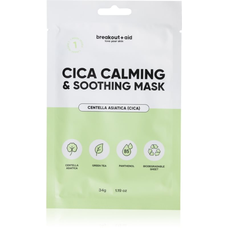 breakout   aid Cica Calming & Soothing Mask upokojujúca plátienková maska 34 g