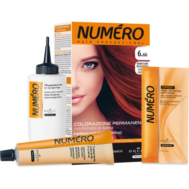 Brelil Numéro Permanent Coloring фарба для волосся відтінок 6.66 Intense Red Dark Blonde 125 мл