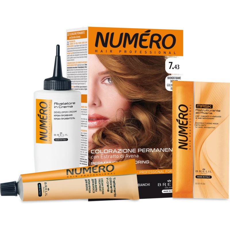 Brelil Numéro Permanent Coloring фарба для волосся відтінок 7.43 Golden Copper Blonde 125 мл