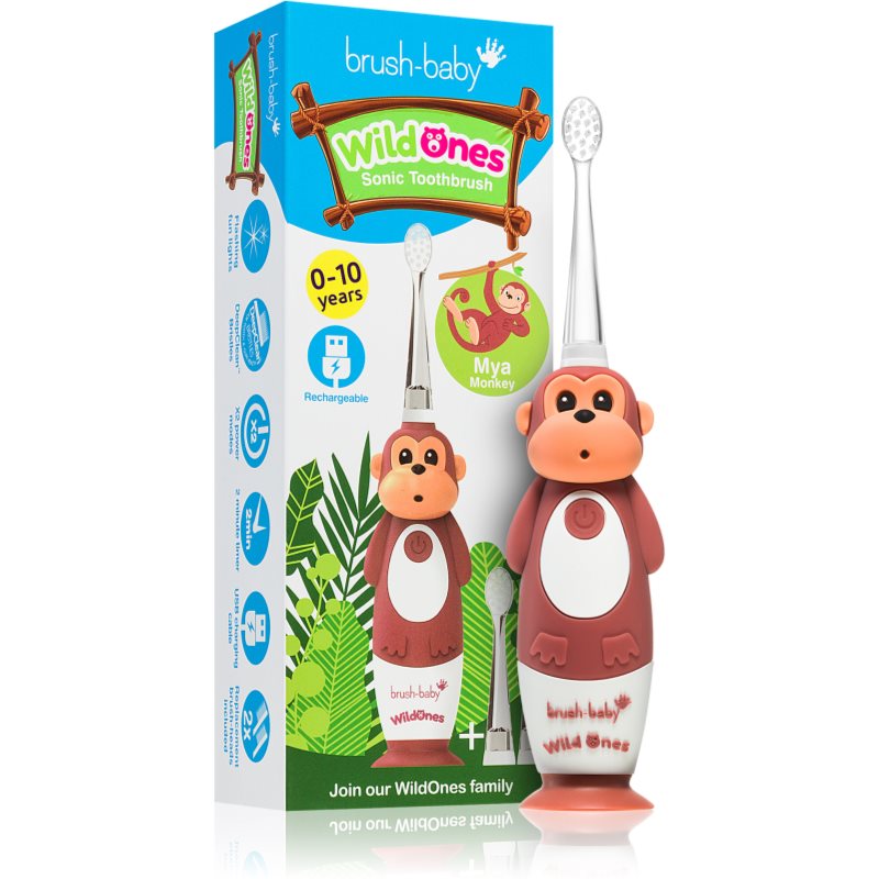 Brush Baby WildOnes WildOne Electric Toothbrush + 2 Replacement Heads For Children Monkey 1 Pc
