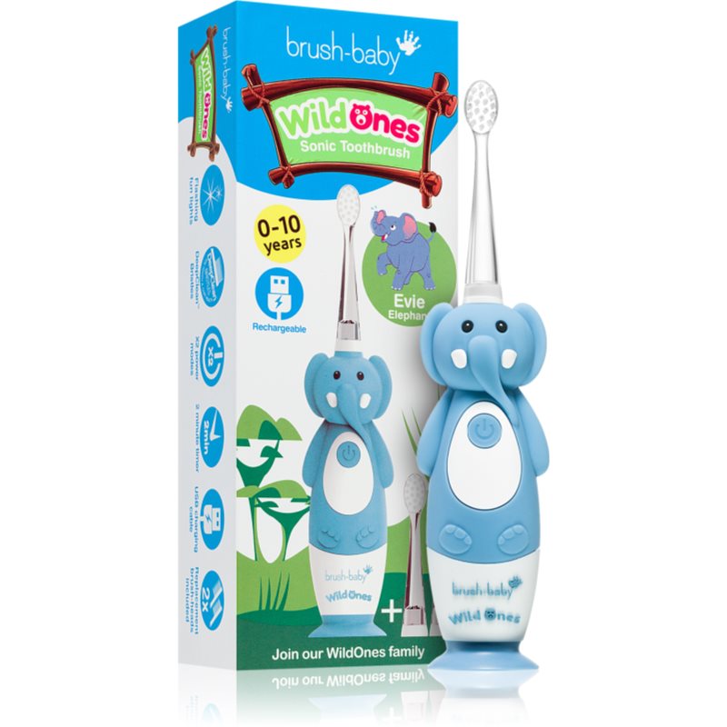 Brush Baby WildOnes WildOne Electric Toothbrush + 2 Replacement Heads For Children Elephant 1 Pc