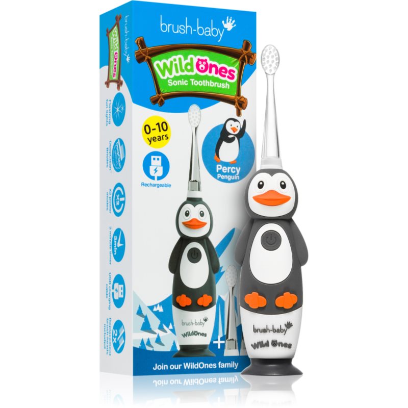 Thumbnail - Brush Baby WildOnes WildOne elektrische Zahnbürste + 2 Ersatzaufsätze für Kinder Penguin 1 St.