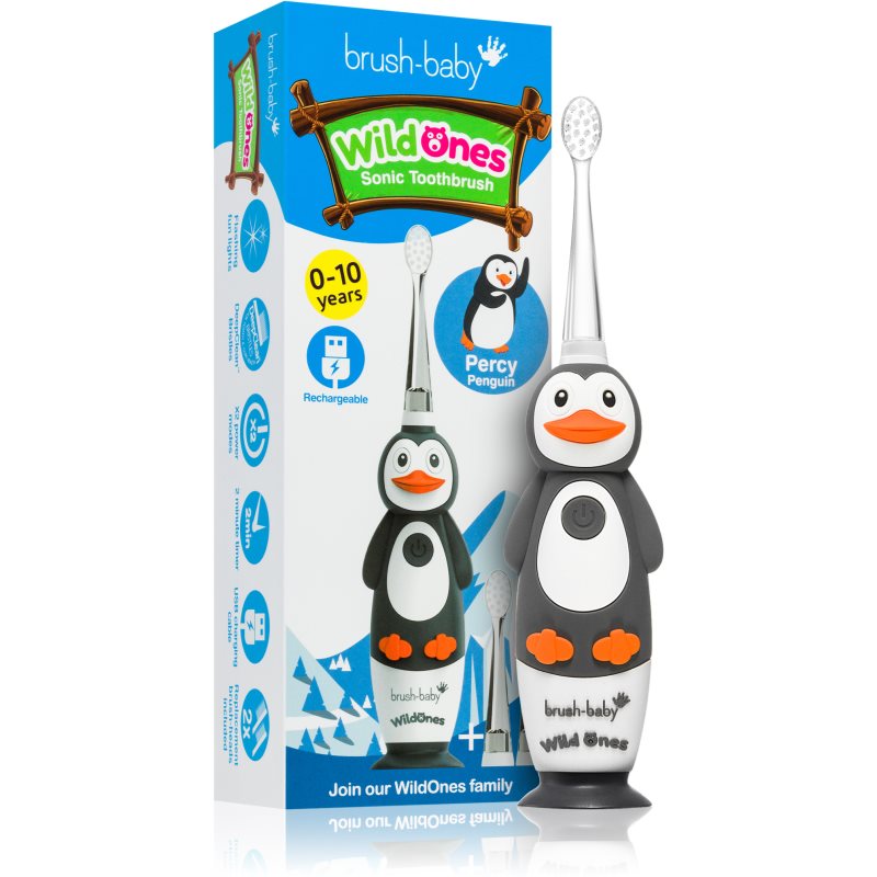 Brush Baby WildOnes WildOne Electric Toothbrush + 2 Replacement Heads For Children Penguin 1 Pc