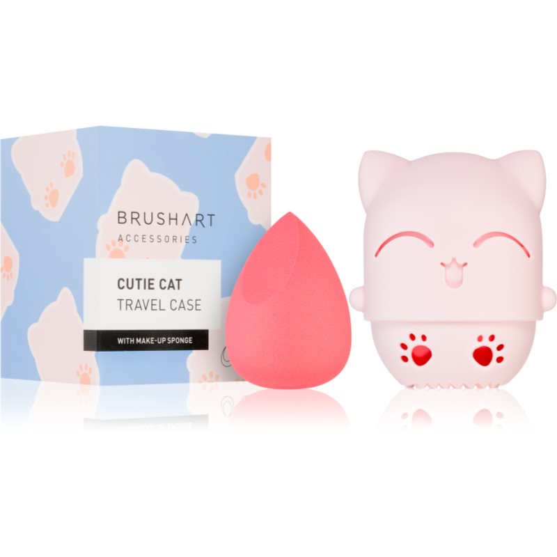 BrushArt Accessories Cutie Cat travel case with make-up sponge gobica za nanos make-upa s potovalnim etuijem