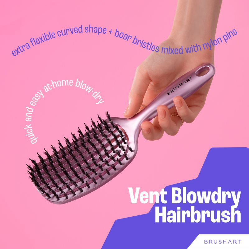 BrushArt Hair Vent Blowdry Hairbrush With Boar Bristles Щітка для волосся для швидшого сушіння волосся феном 1 кс