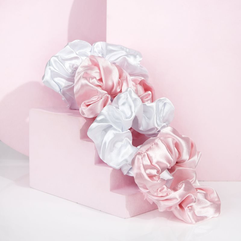 Brushworks Satin Scrunchies Pink & White Haargummis