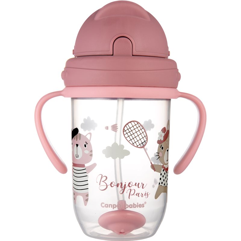 Canpol babies Bonjour Paris Cup With Straw puodelis su šiaudeliu Pink 270 ml