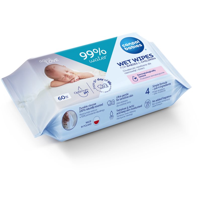 Canpol babies Wet Wipes 99% Water sanfte Feuchttücher für Kleinkinder 60 St.