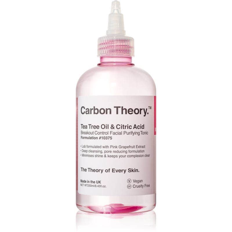 Carbon Theory Tea Tree Oil & Citric Acid mélyen tisztító tonikum problémás és pattanásos bőrre 250 ml