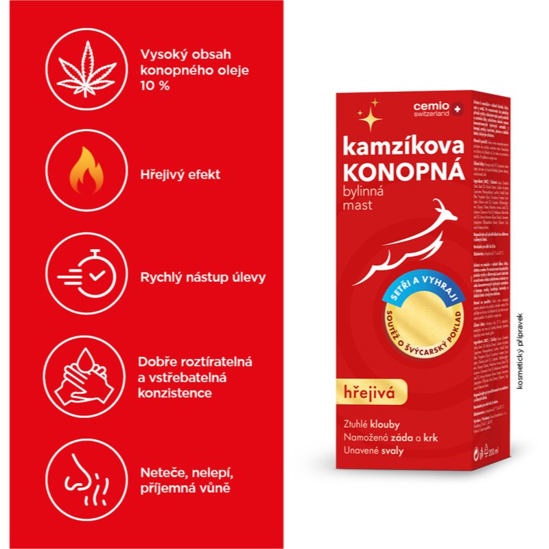 Cemio Kamzík Hemp Ointment Pommade à Base De Plantes Avec Effet Réchauffant 200 Ml