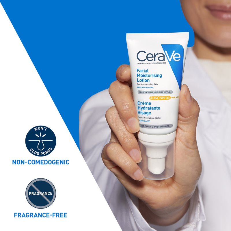 CeraVe Moisturizers зволожуючий крем для шкіри обличчя для нормальної та сухої шкіри SPF 30 52 мл