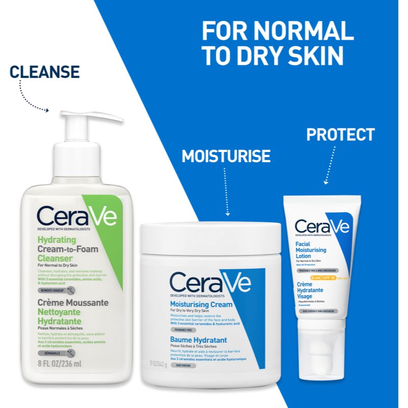 CeraVe Moisturizers зволожуючий крем для шкіри обличчя для нормальної та сухої шкіри SPF 30 52 мл