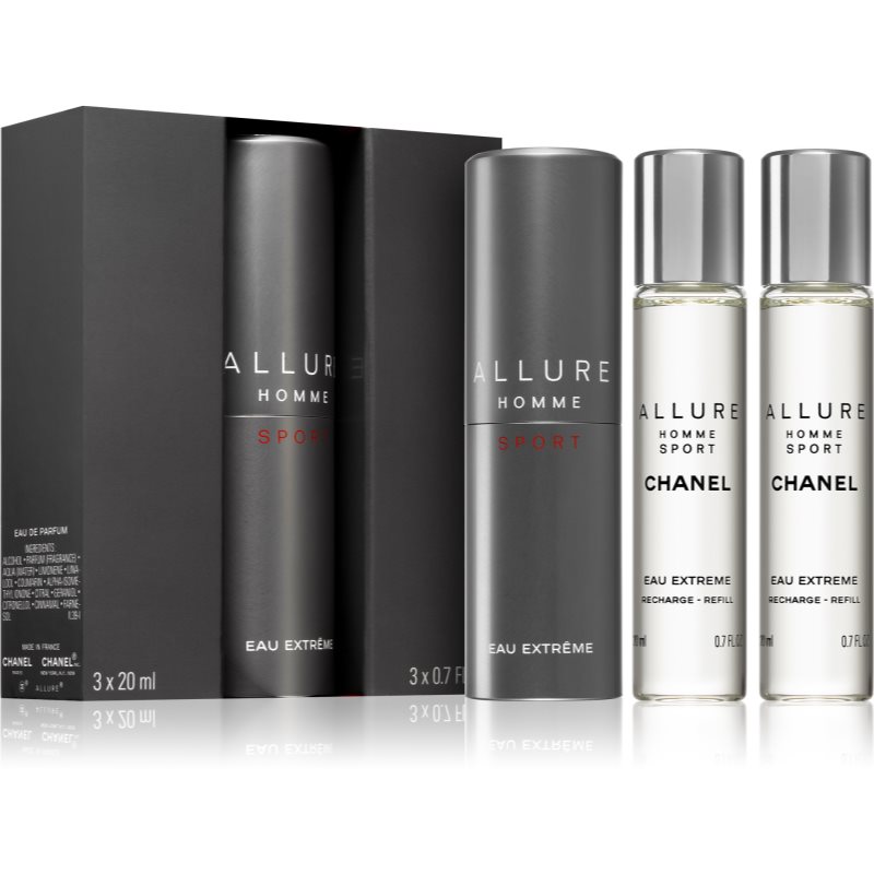 Chanel Allure Homme Sport Eau Extreme parfumovaná voda (1x plniteľná + 2x náplň) pre mužov 3x20 ml