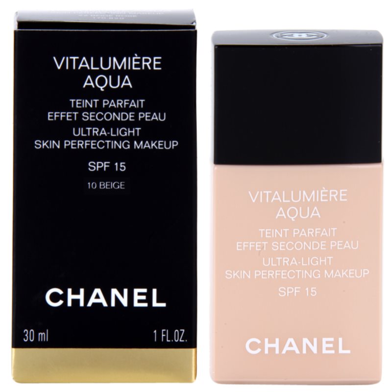 Chanel Vitalumière Aqua ультра легкий тональний крем для сяючого вигляду шкіри відтінок 10 Beige SPF 15  30 мл