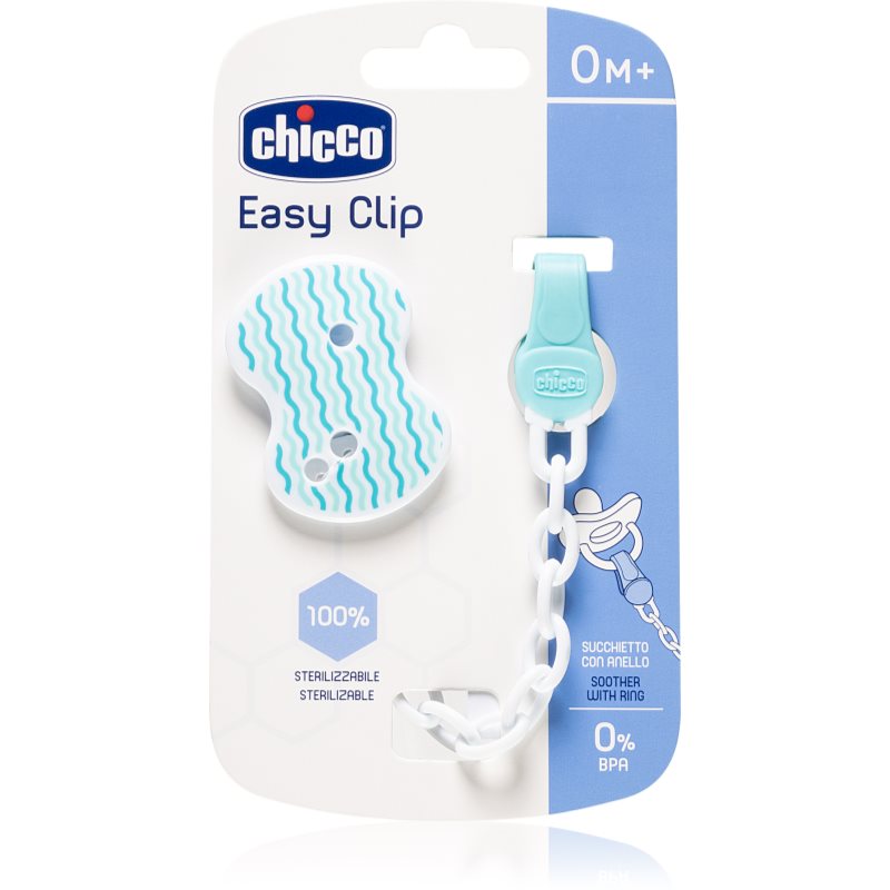 Chicco Easy Clip řetízek na dudlík 0m+ Blue 1 ks