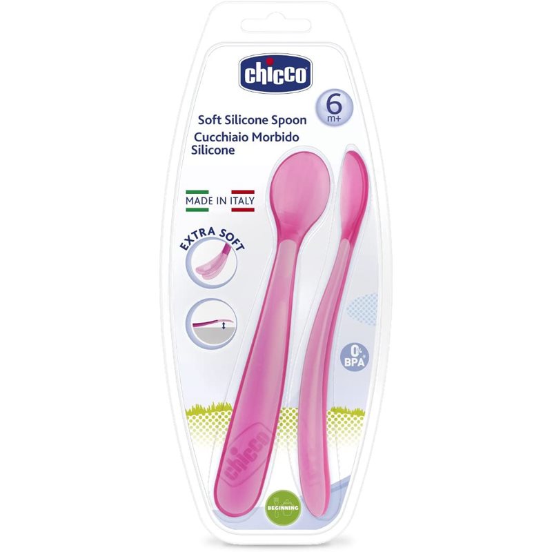 Chicco Soft Silicone ложка 6m+ Pink 2 кс