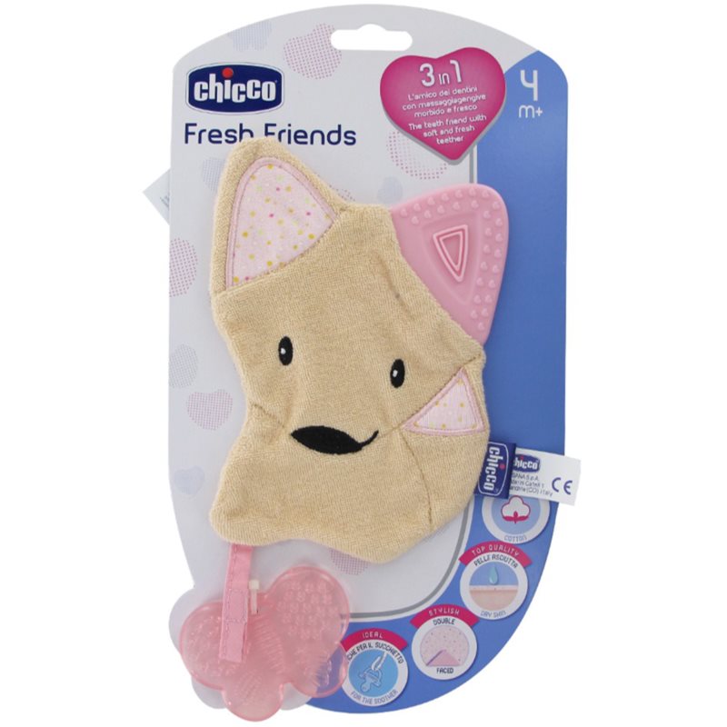 Chicco Fresh Friends Teething Cuddly Toy ninica z grizljajočim delom Girl 1 kos