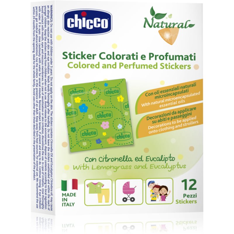 Chicco Natural Colored and Perfumed Stickers Insektenschutz-Aufkleber 3 y+ 12 St.