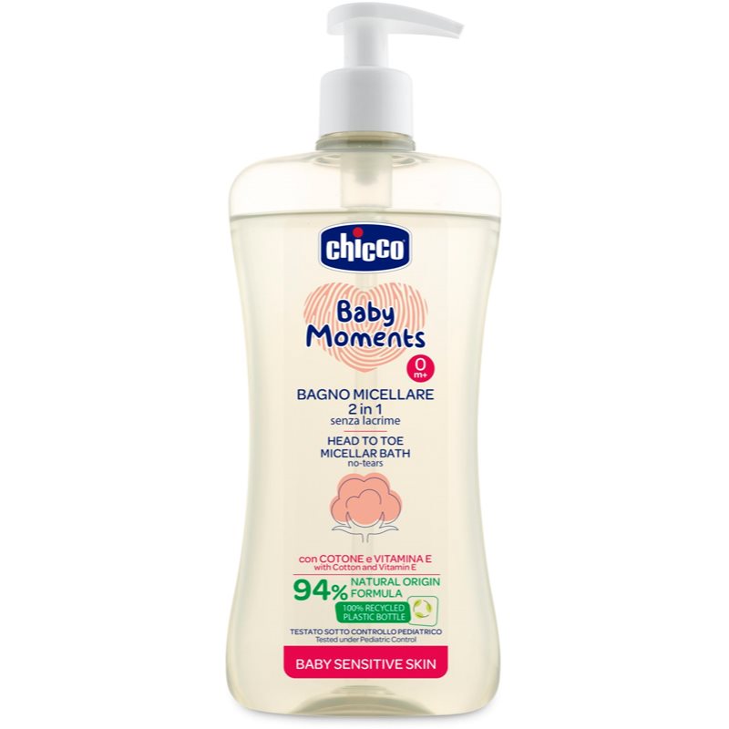 Chicco Baby Moments Sensitive міцелярний шампунь для тіла та волосся 500 мл