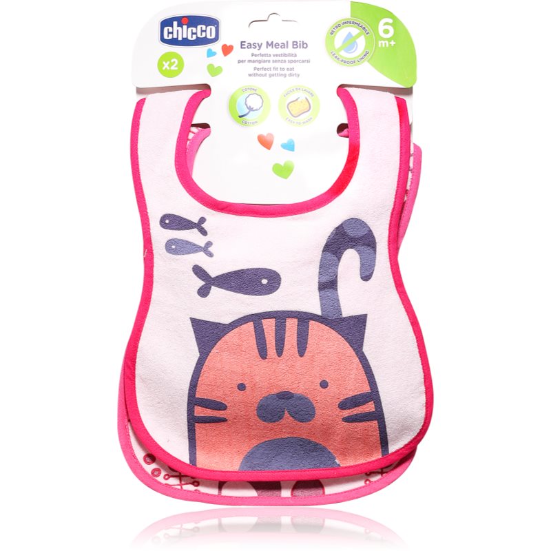 Chicco Easy Meal Bib 6m+ bryndák Pink 2 ks