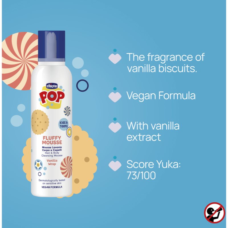 Chicco POP Fluffy Mousse Hair and Body pena na telo a vlasy Vanilla wrap 200 ml (obrázok 4)
