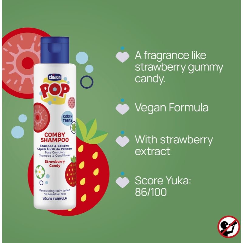 Chicco Pop Comby Shampoo & Conditioner šampón a kondicionér Strawberry 250 ml (obrázok 4)