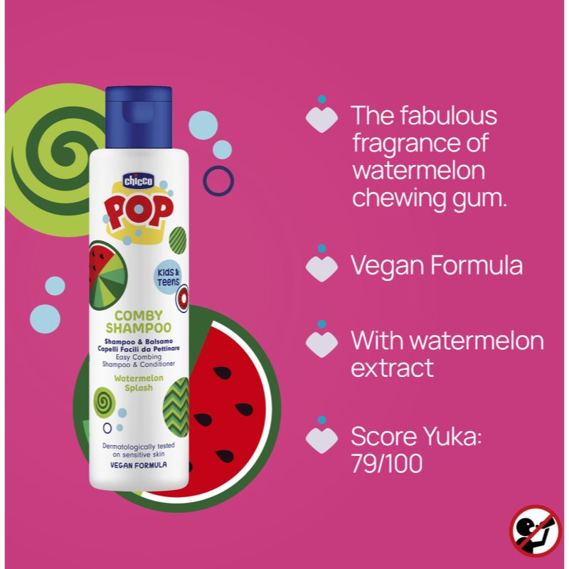 Chicco Pop Comby Shampoo & Conditioner šampon a kondicionér Watermelon 250 ml (obrázek 4)