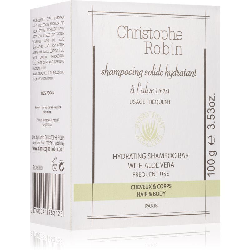 Christophe Robin Hydrating Shampoo Bar with Aloe Vera tuhé mýdlo na tělo a vlasy 100 g