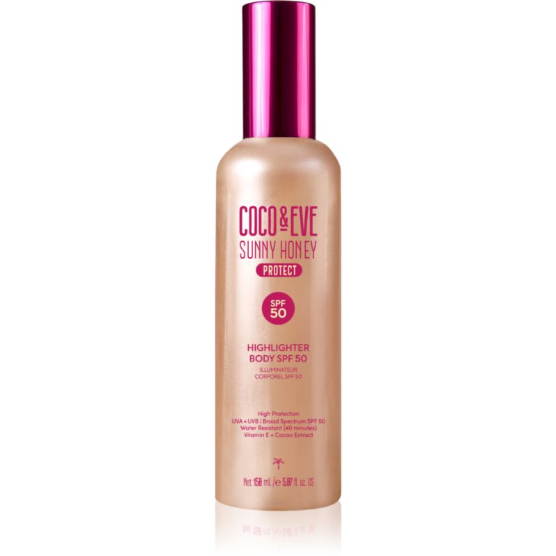 Coco & Eve Sunny Honey Highlighter Body SPF50 защитен серум с озаряващ ефект SPF 50 150 мл.