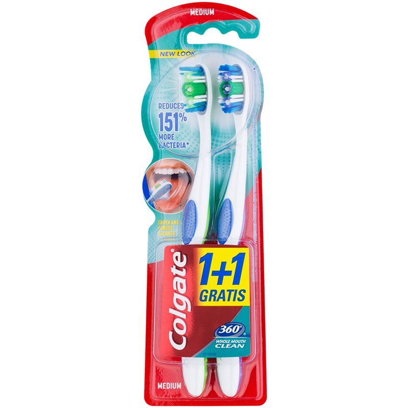 

Colgate 360° Whole Mouth Clean зубні щіточки medium 2 шт кольорові варіації