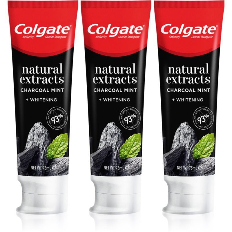 Colgate Natural Extracts Charcoal + White balinamoji dantų pasta su aktyvintosiomis anglimis 3 x 75 ml