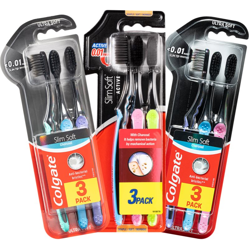Colgate Slim Soft Active Toothbrushes With Activated Charcoal - Soft 3 Pc