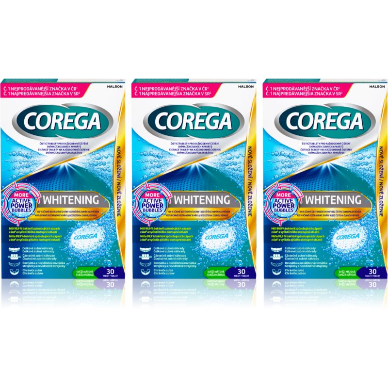 Corega Tabs Whitening tablety na bielenie 3x30 tbl