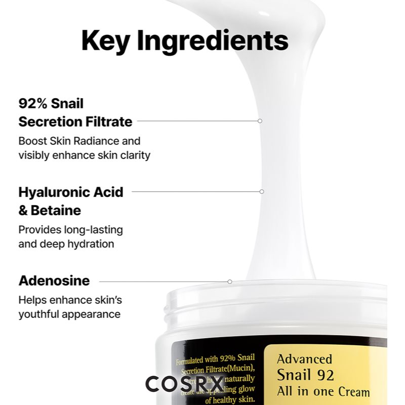 Cosrx Advanced Snail 92 All In One crème régénératrice intense à l'extrait de bave d'escargot 100 g