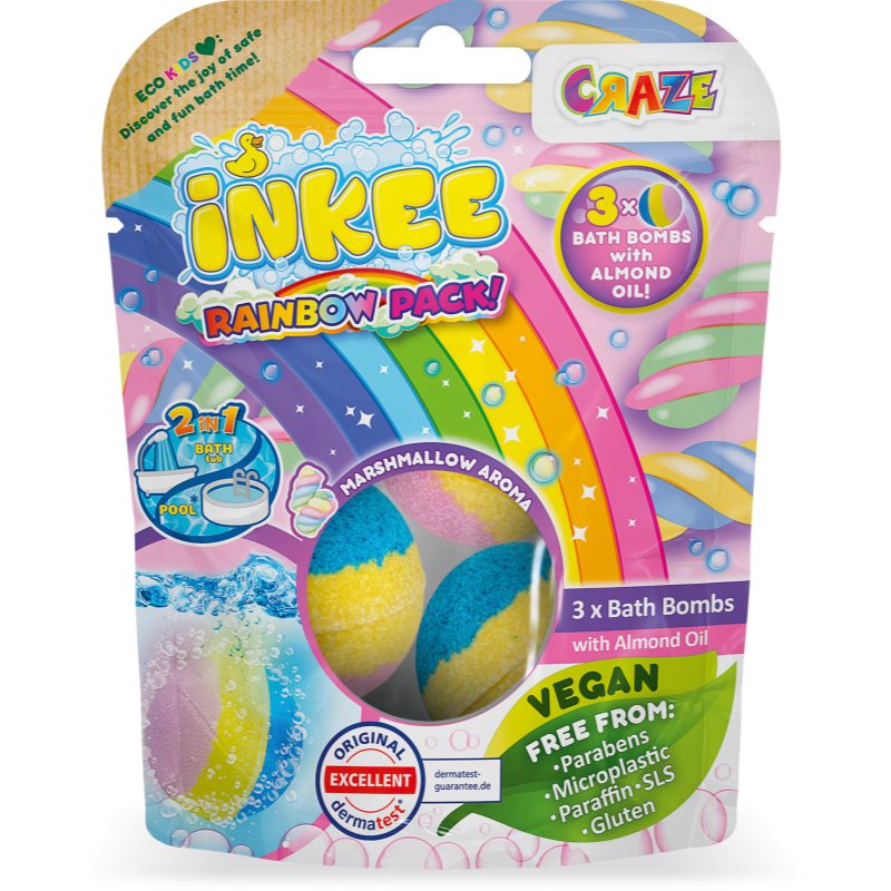 Craze INKEE Rainbow Multipack шипляча бомбочка для ванни з мигдалевою олією 3 кс