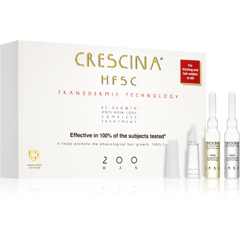 Crescina Transdermic 200 Re-Growth and Anti-Hair Loss plaukų augimą skatinanti priemonė nuo slinkimo vyrams 20x3,5 ml