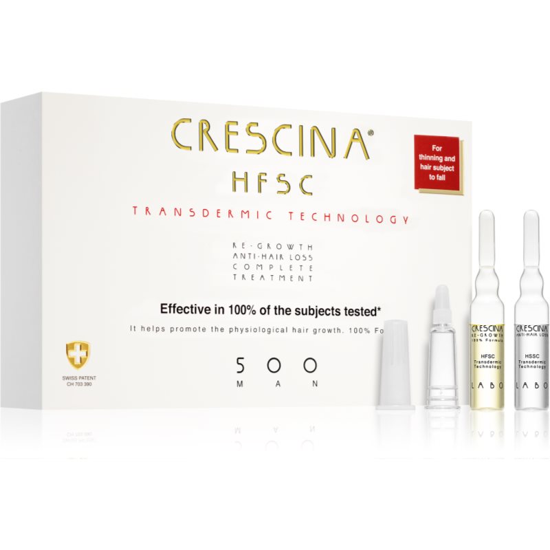 Crescina Transdermic 500 Re-Growth and Anti-Hair Loss plaukų augimą skatinanti priemonė nuo slinkimo vyrams 20x3,5 ml
