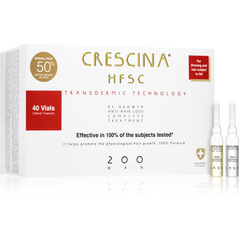 Crescina Transdermic 200 Re-Growth and Anti-Hair Loss plaukų augimą skatinanti priemonė nuo slinkimo vyrams 40x3,5 ml